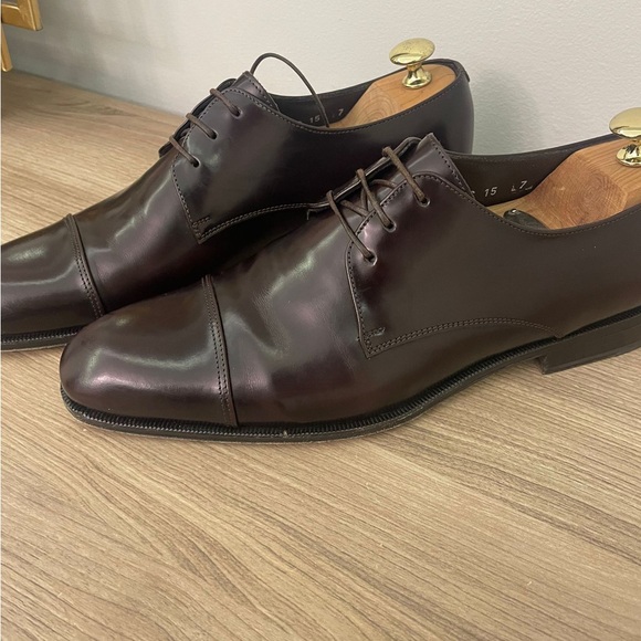 Ferragamo  7D Brown Leather Cap Toe Derby/Oxford Men's Lace Up tie shoes - Picture 3 of 9